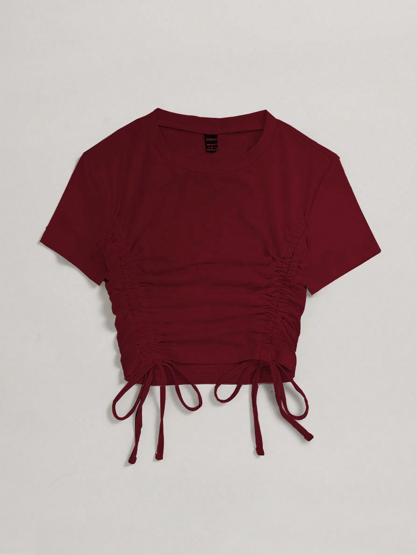 Flirla Women's Summer Solid Color Round Neck Short Sleeve Drawstring Casual T-Shirt - Image 2