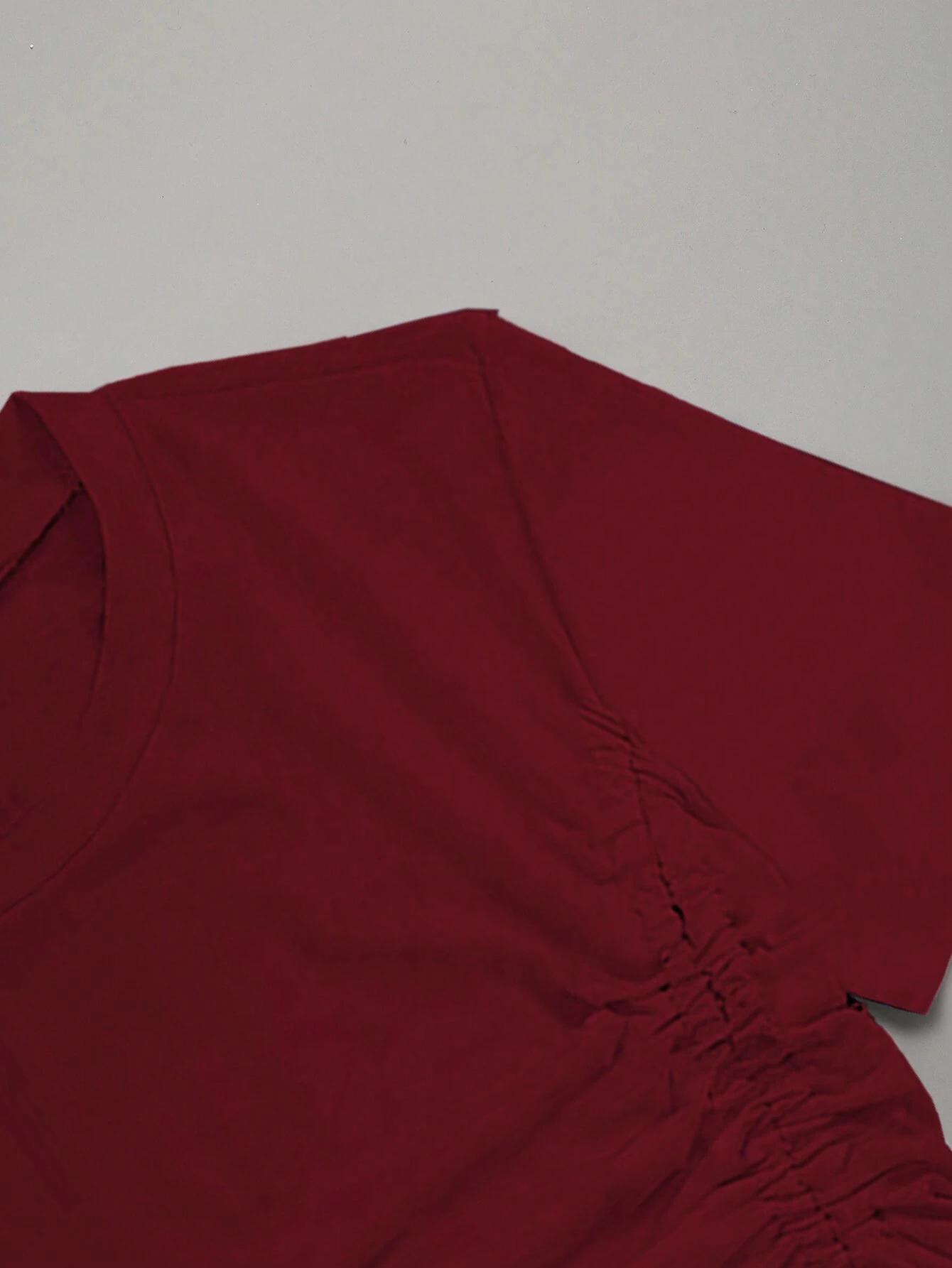 Flirla Women's Summer Solid Color Round Neck Short Sleeve Drawstring Casual T-Shirt - Image 3