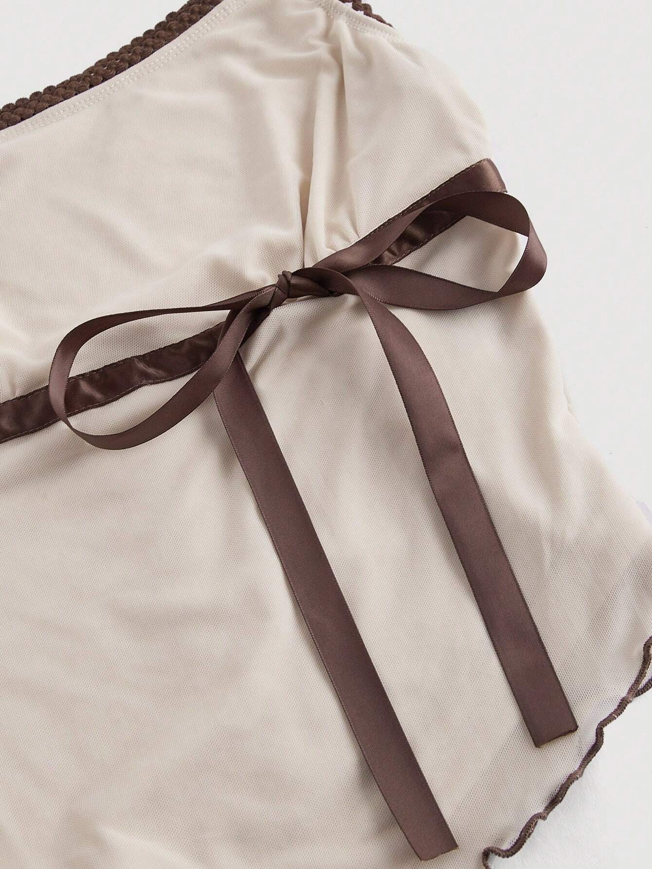 SHEIN MOD Khaki Asymmetrical Hem Bow Tank Top,Earthy Women's Top - Image 3