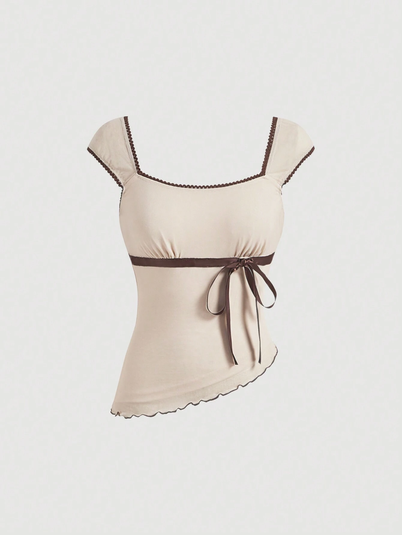 SHEIN MOD Khaki Asymmetrical Hem Bow Tank Top,Earthy Women's Top