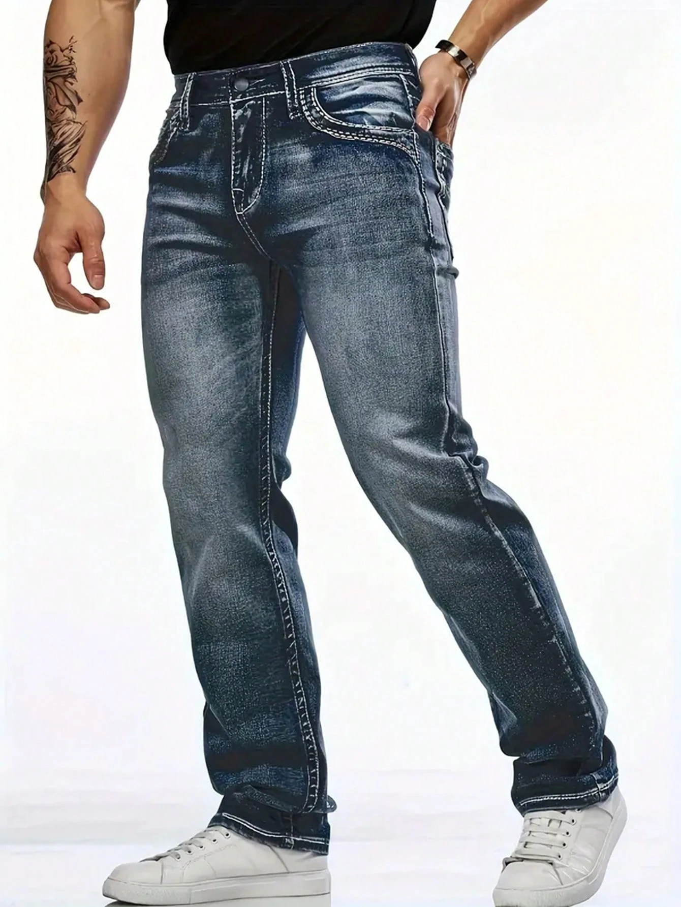Men's Fashion Unique Back Pocket Embroidered Denim Jeans - Image 2